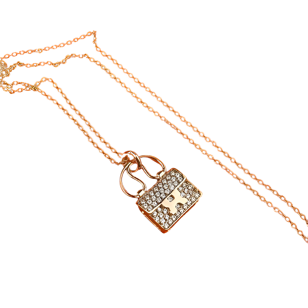 HERMES Crystal-Studded Bag Pendant Necklace