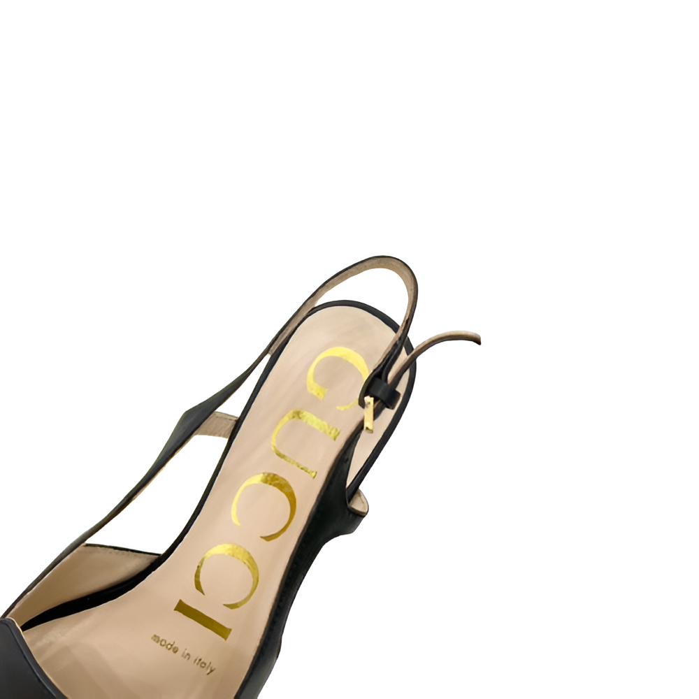 Gucci  Women's Black Slingback Pumps with Gold Chain Detail