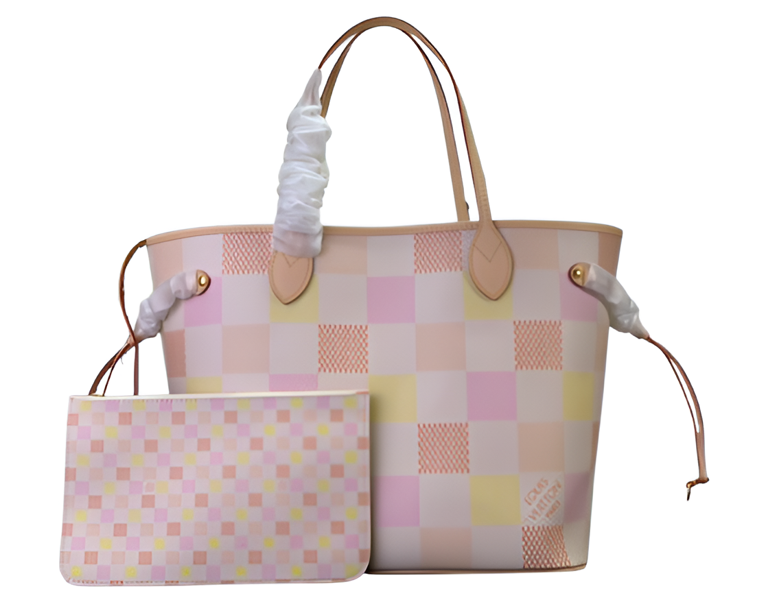 Louis Vuitton-inspired pastel checkerboard tote