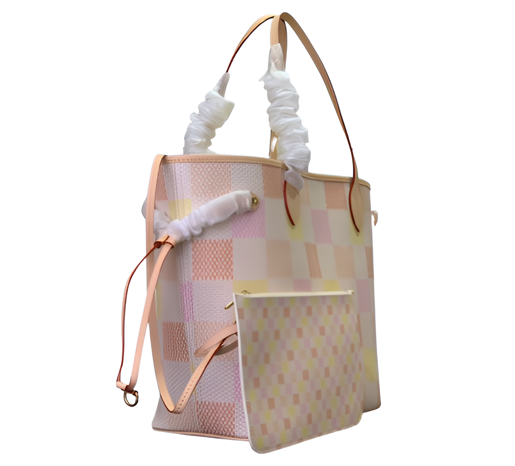 Louis Vuitton-inspired pastel checkerboard tote