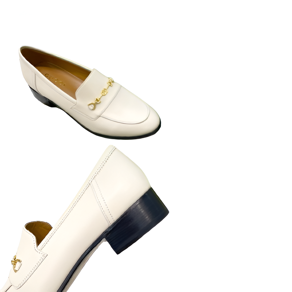 Gucci  Women's White Loafers with Gold Chain Detail