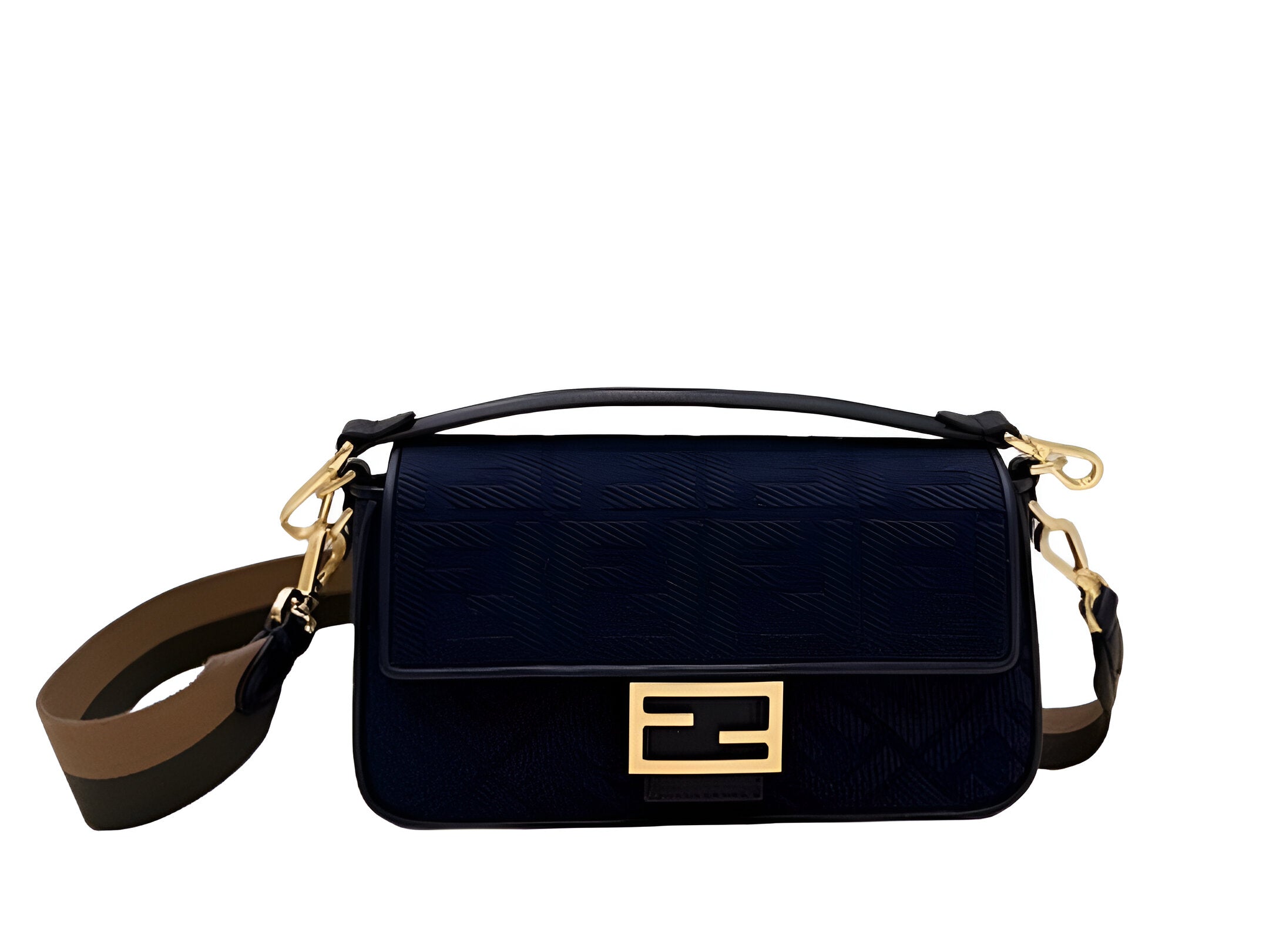 Fendi Navy Embossed Baguette Bag