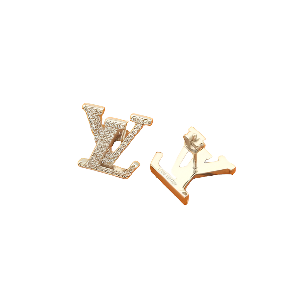 LV Crystal Monogram Stud Earrings - Gold & Silver