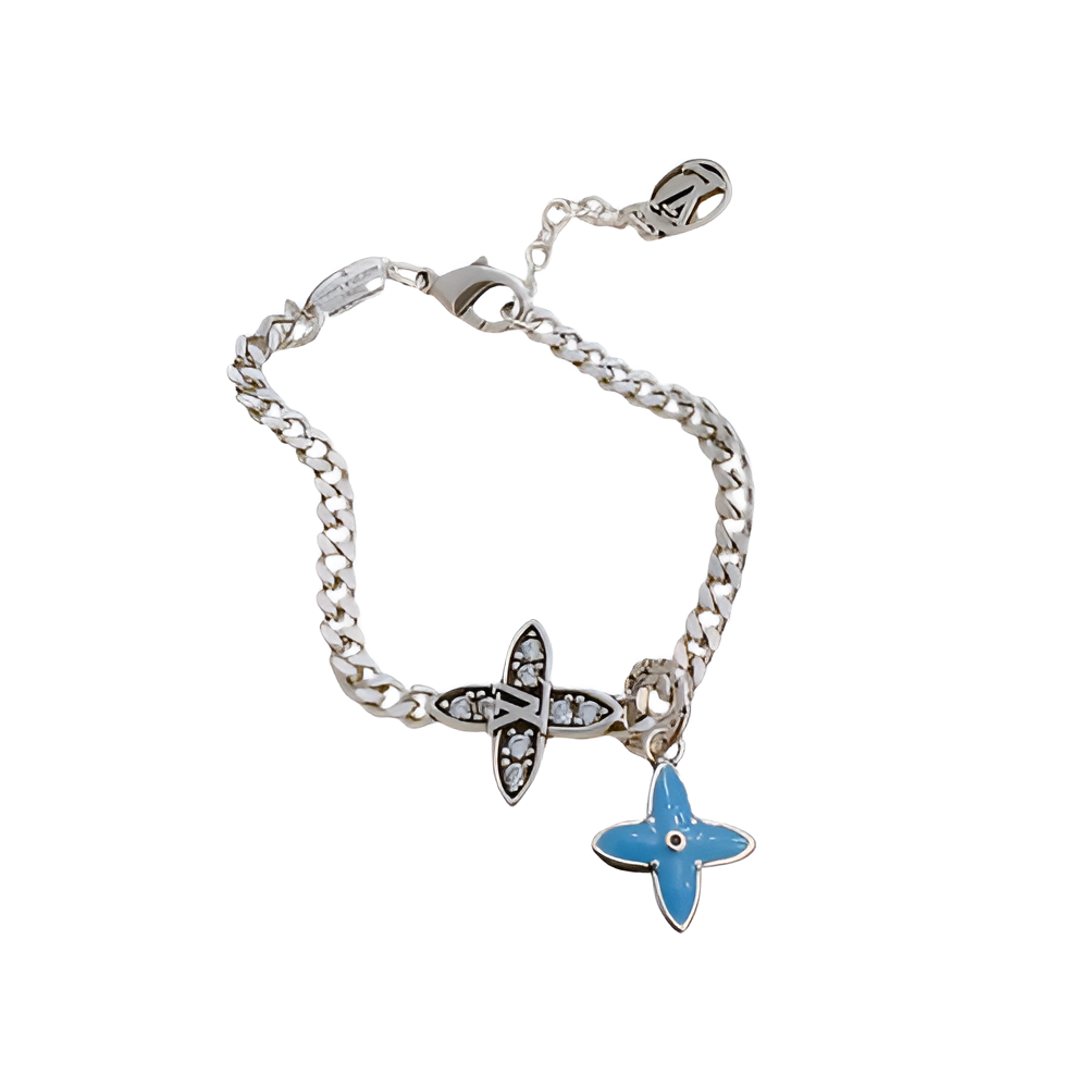 Louis Vuitton Silver & Blue Flower Charm Bracelet