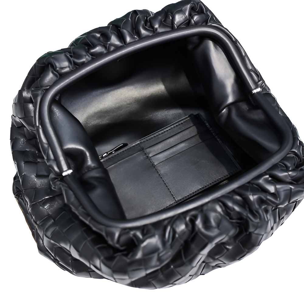 Bottega Black Woven Leather Clutch