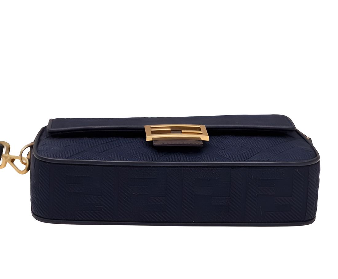 Fendi Navy Embossed Baguette Bag