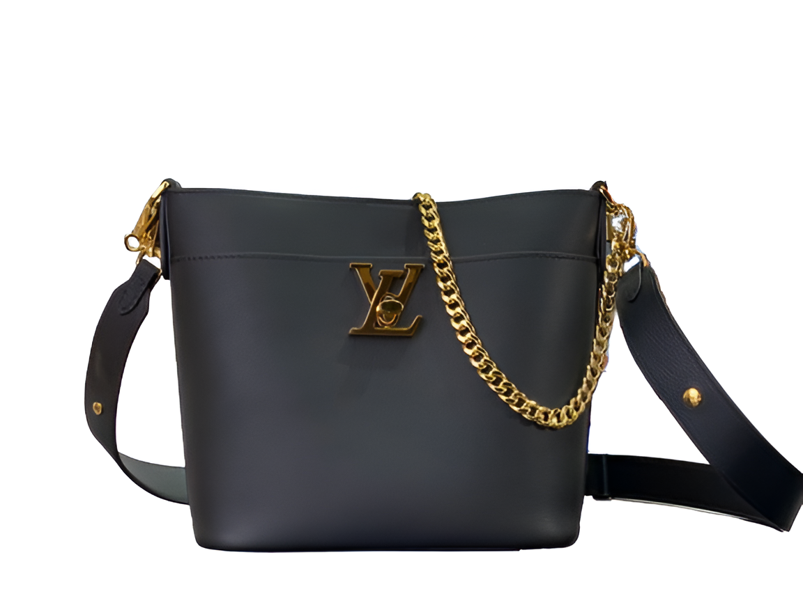 Louis Vuitton-inspired black bucket bag