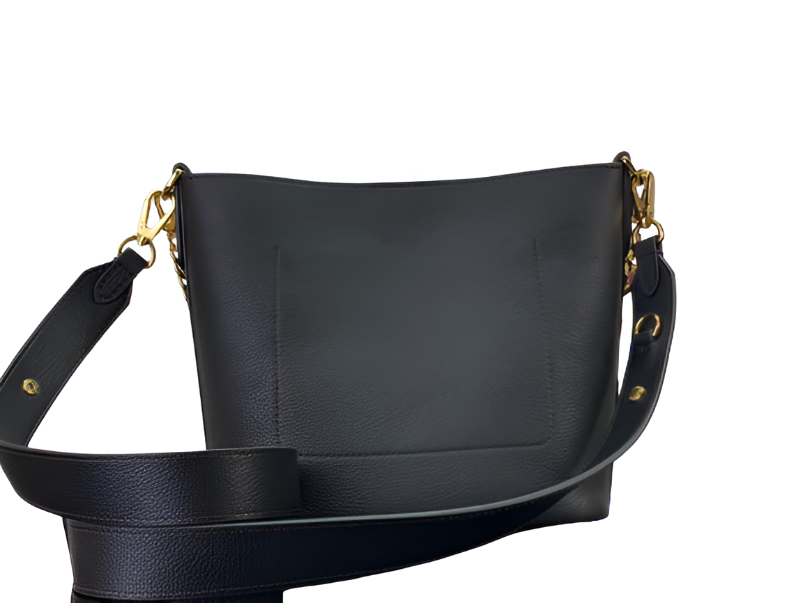 Louis Vuitton-inspired black bucket bag