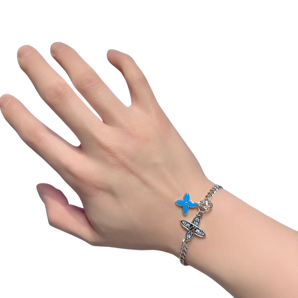 Louis Vuitton Silver & Blue Flower Charm Bracelet