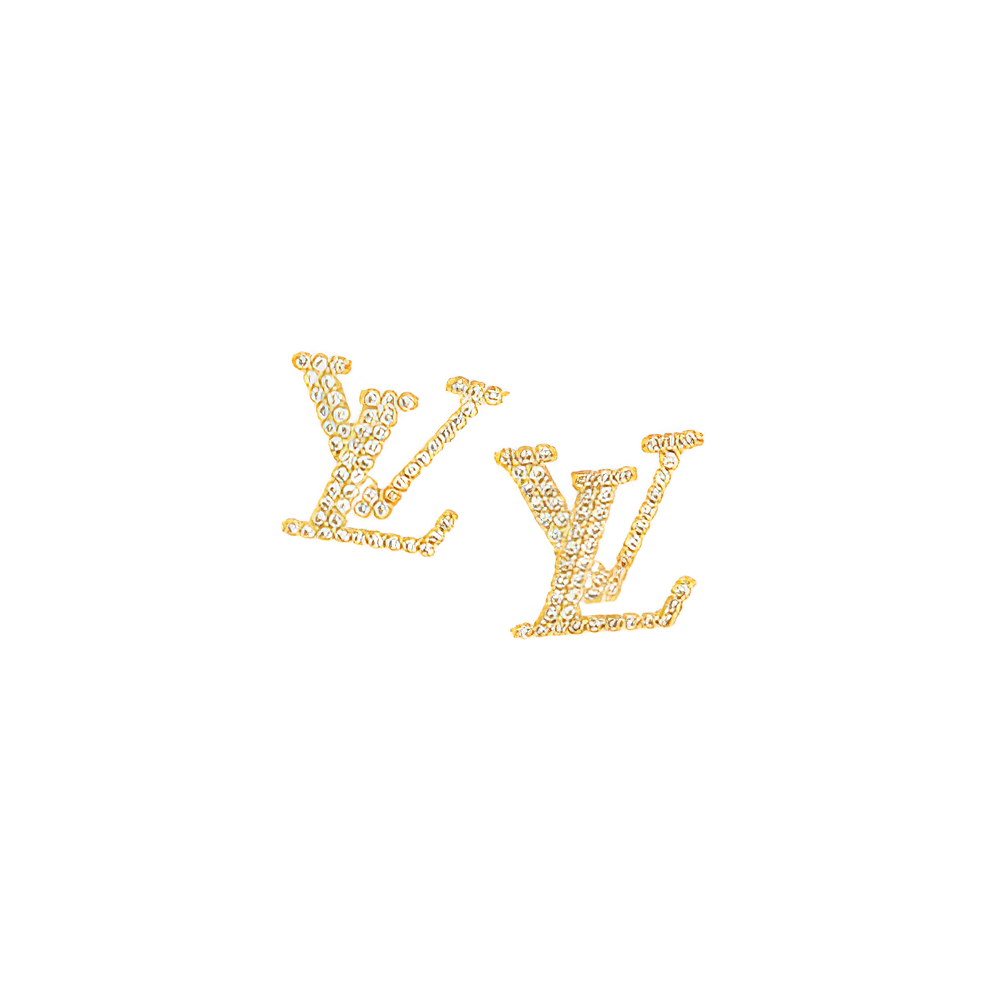 LV Crystal Monogram Stud Earrings - Gold & Silver