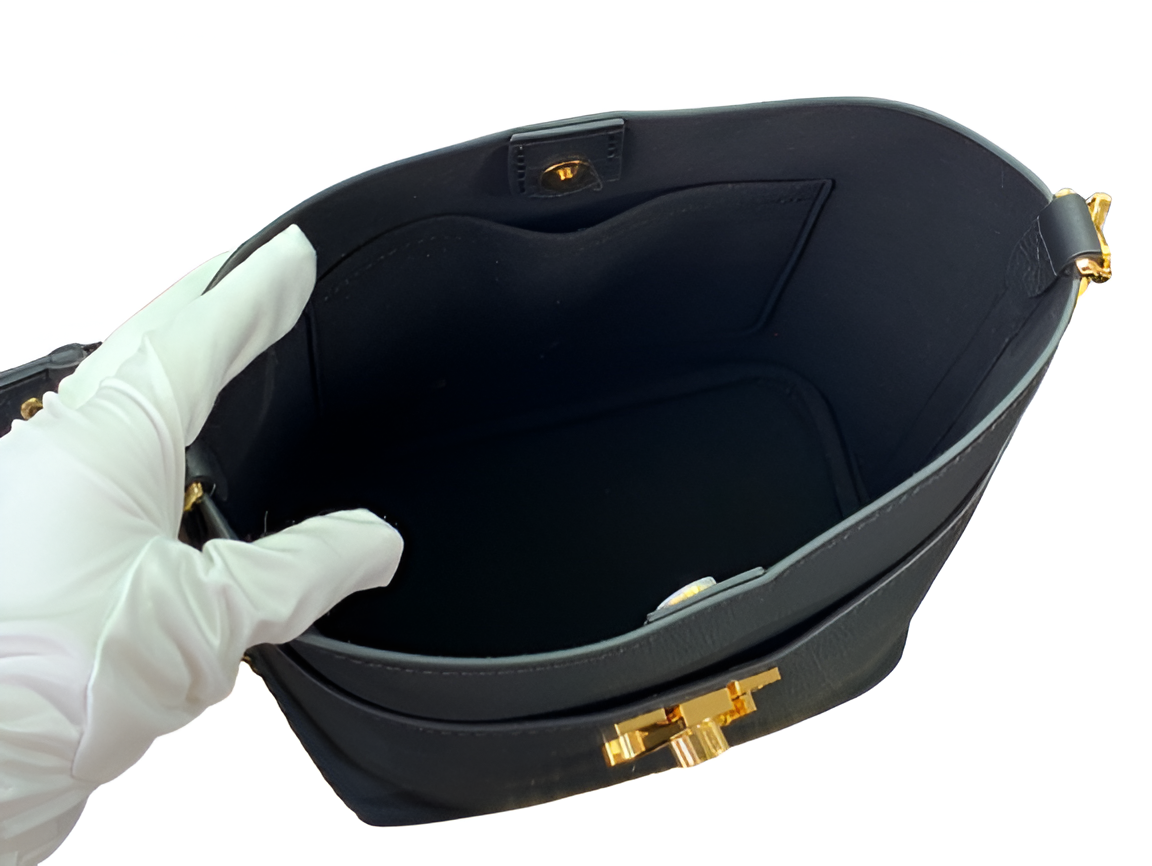 Louis Vuitton-inspired black bucket bag