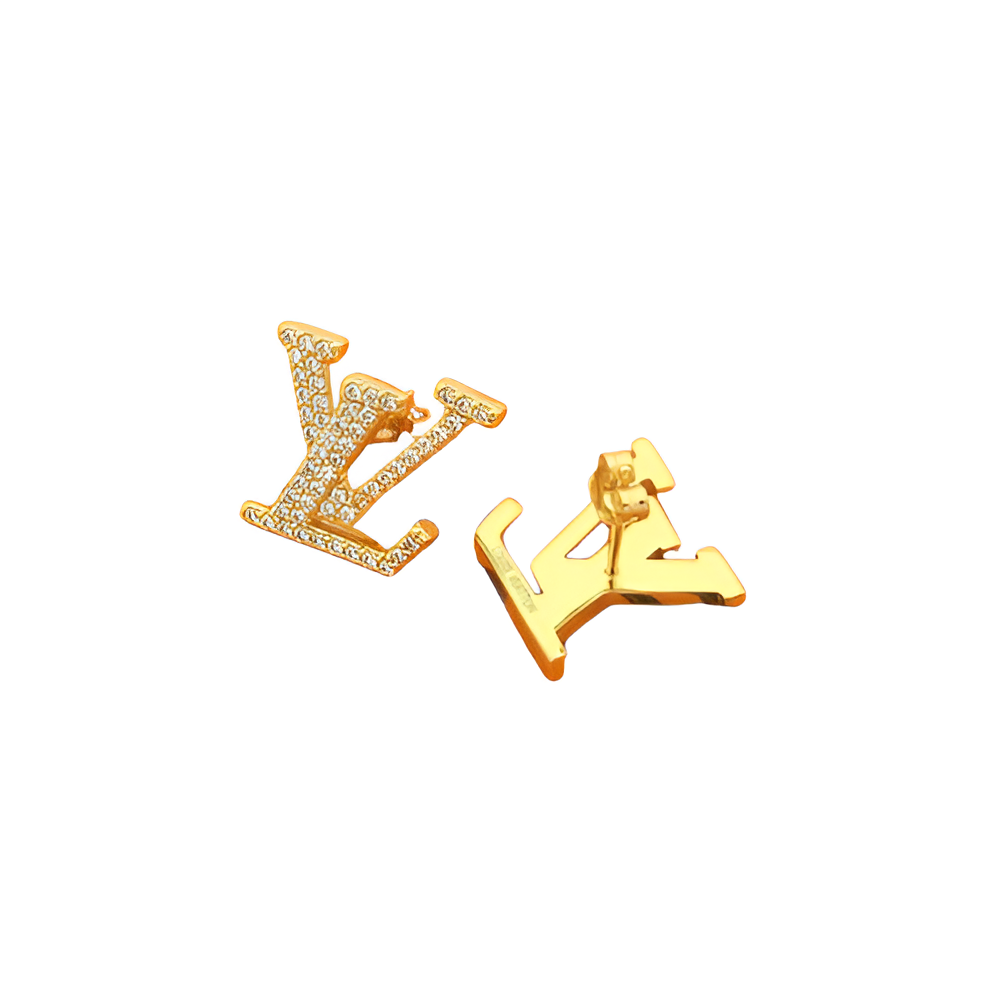 LV Crystal Monogram Stud Earrings - Gold & Silver