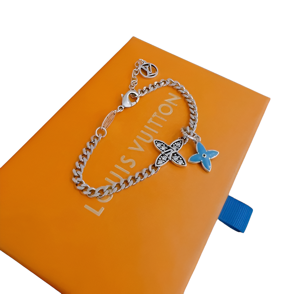 Louis Vuitton Silver & Blue Flower Charm Bracelet