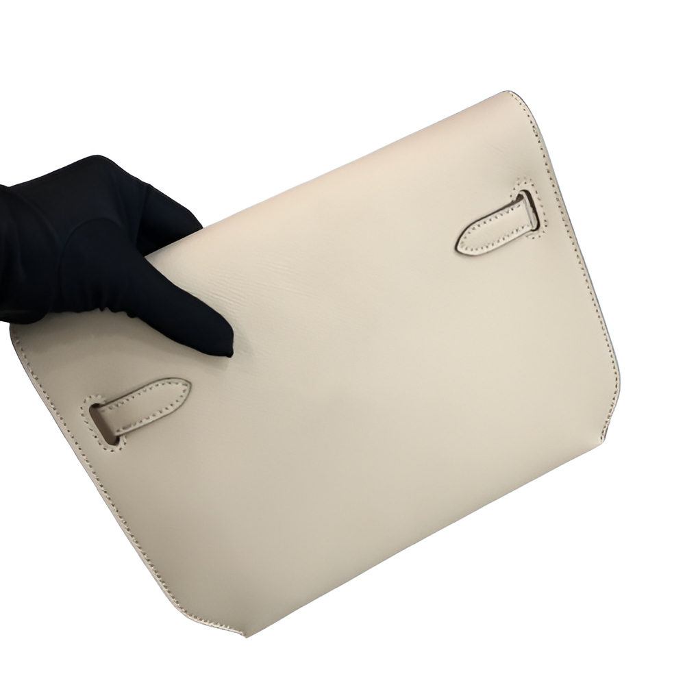 Hermes Ivory Leather Clutch with Wrist Strap