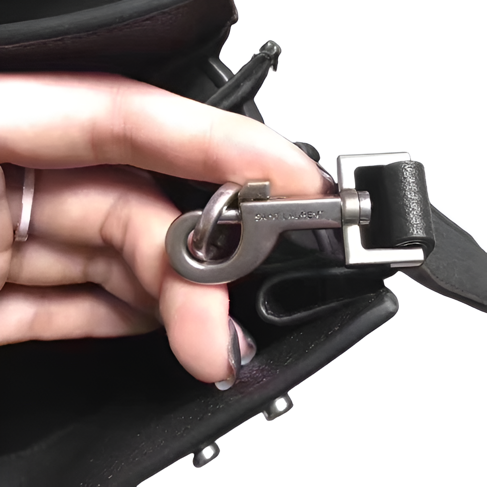 YSL Black Leather Tote Bag with Pouch