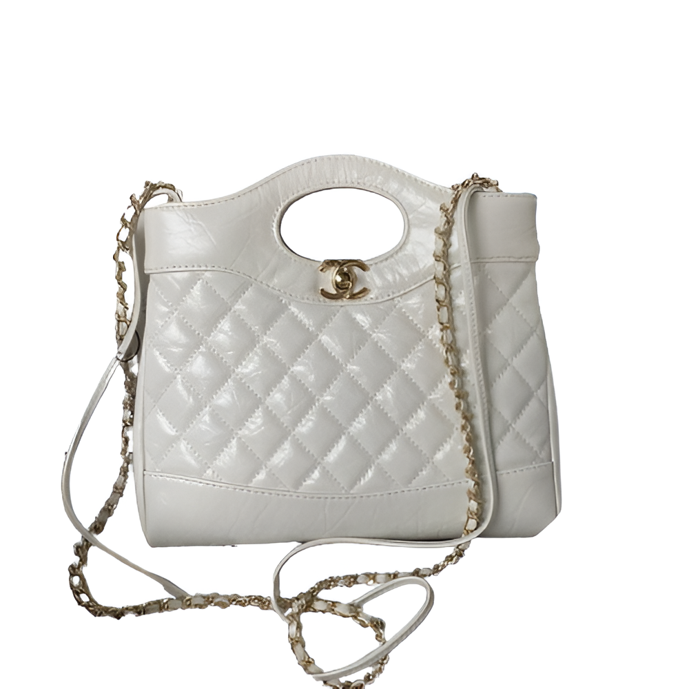 Chanel-Inspired White Quilted Tote Bag with Chain