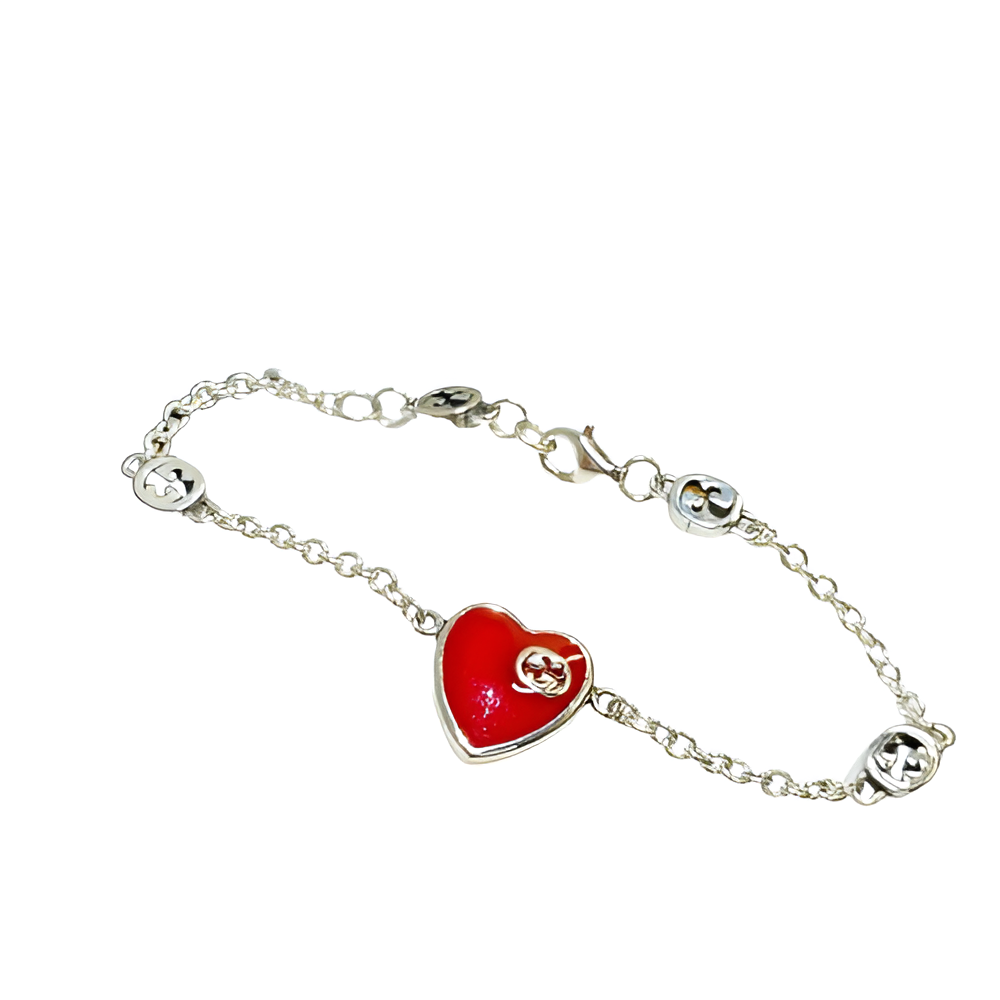 GUCCI Red Heart Charm Bracelet