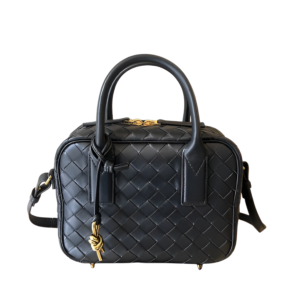 Bottega Black Woven Leather Box Bag