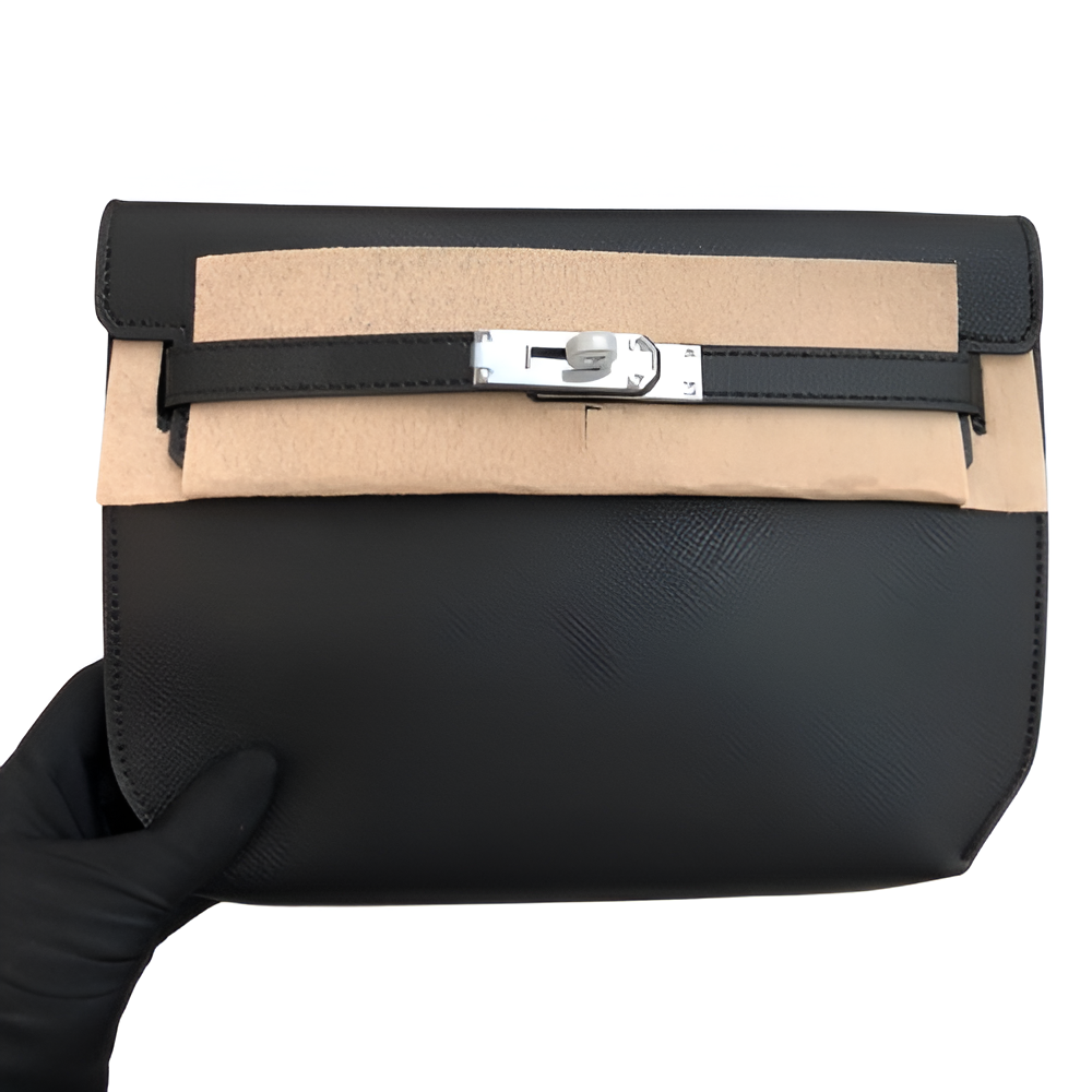 Hermes Black Leather Clutch with Wrist Strap