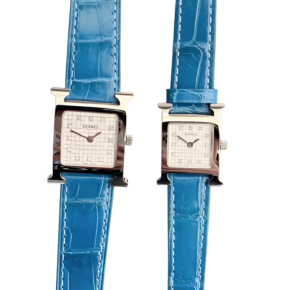 HERMÈS His & Hers Blue Leather Watch Set