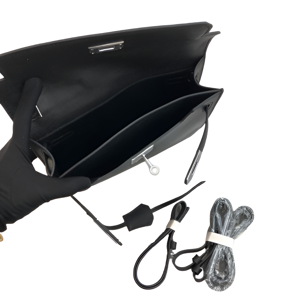 Hermes Black Leather Clutch with Wrist Strap