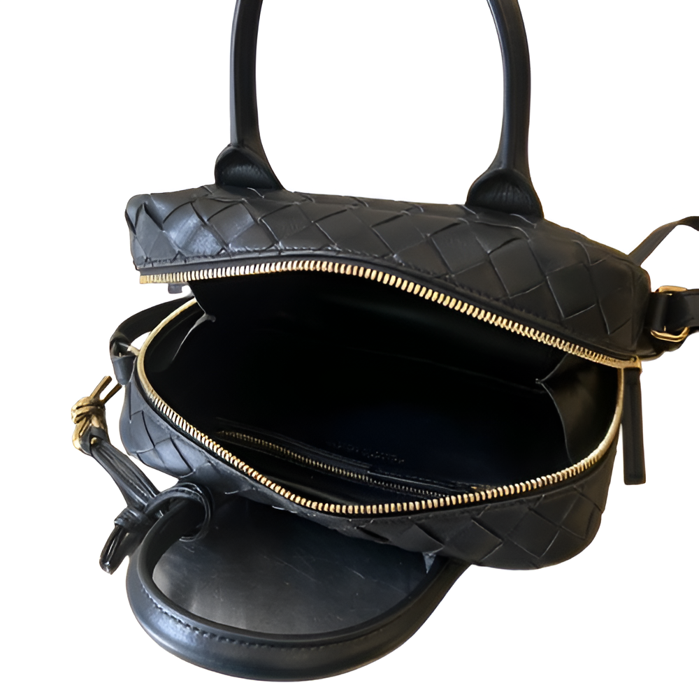 Bottega Black Woven Leather Box Bag