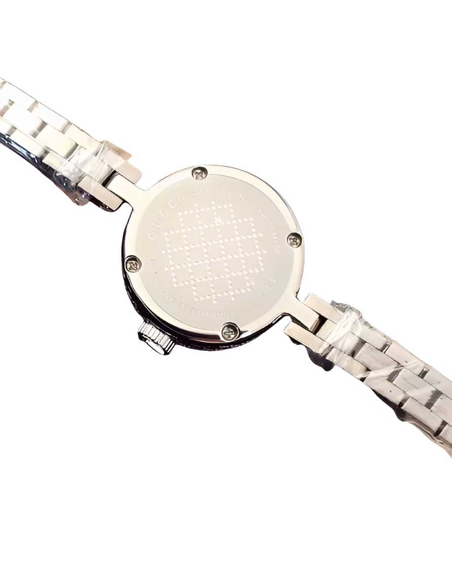 Gucci Black Dial Diamond Bezel Watch - Silver Tone