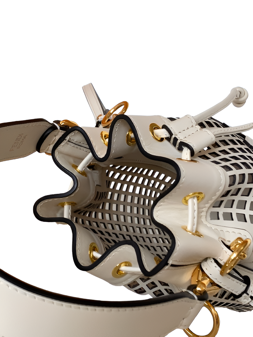 Fendi White Perforated Leather Bucket Bag