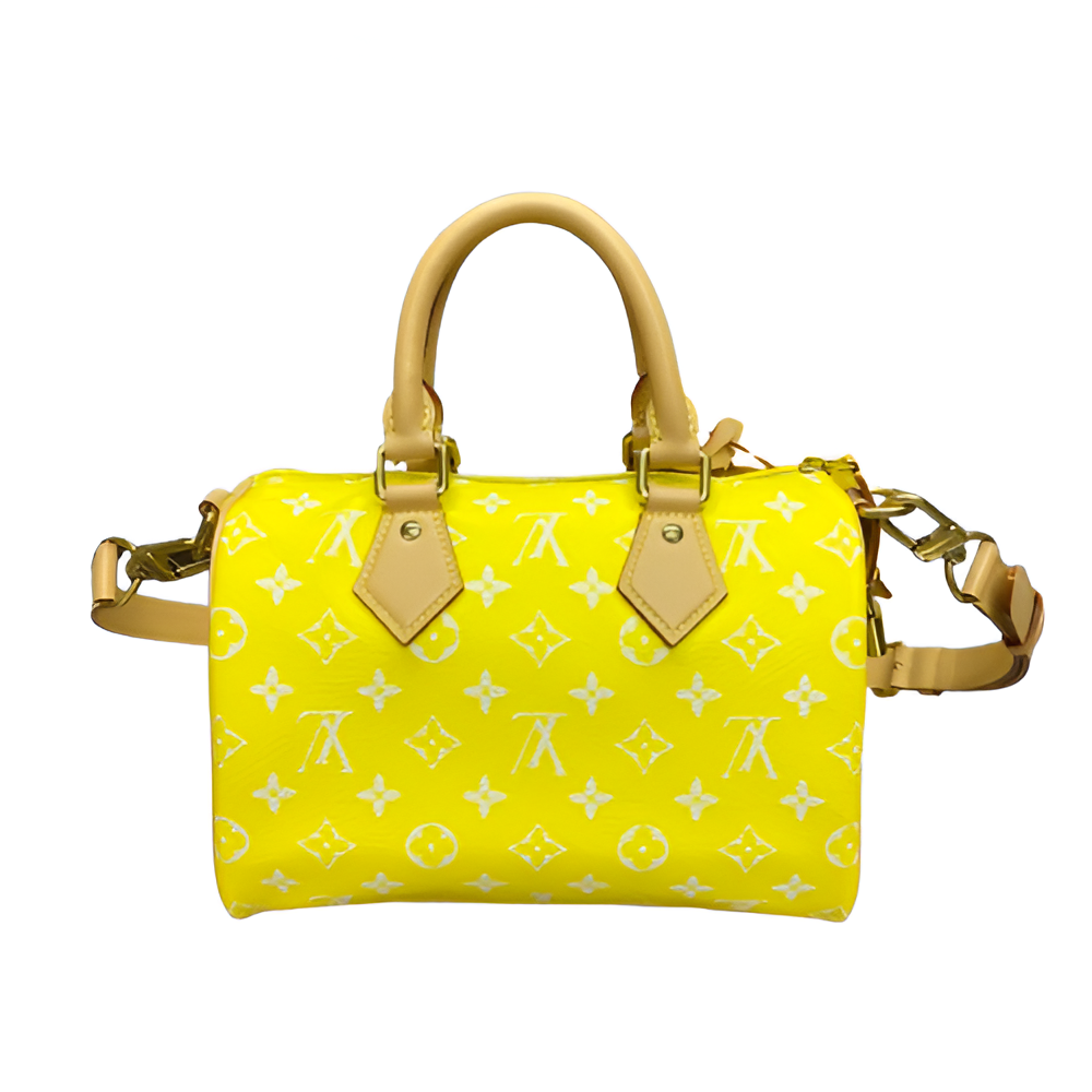 Louis Vuitton-inspired handbag in a vibrant yellow
