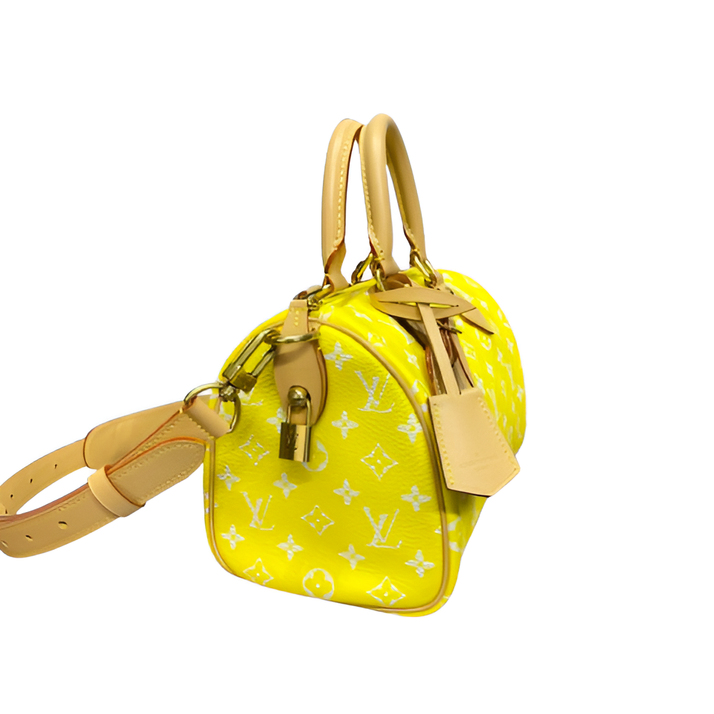 Louis Vuitton-inspired handbag in a vibrant yellow