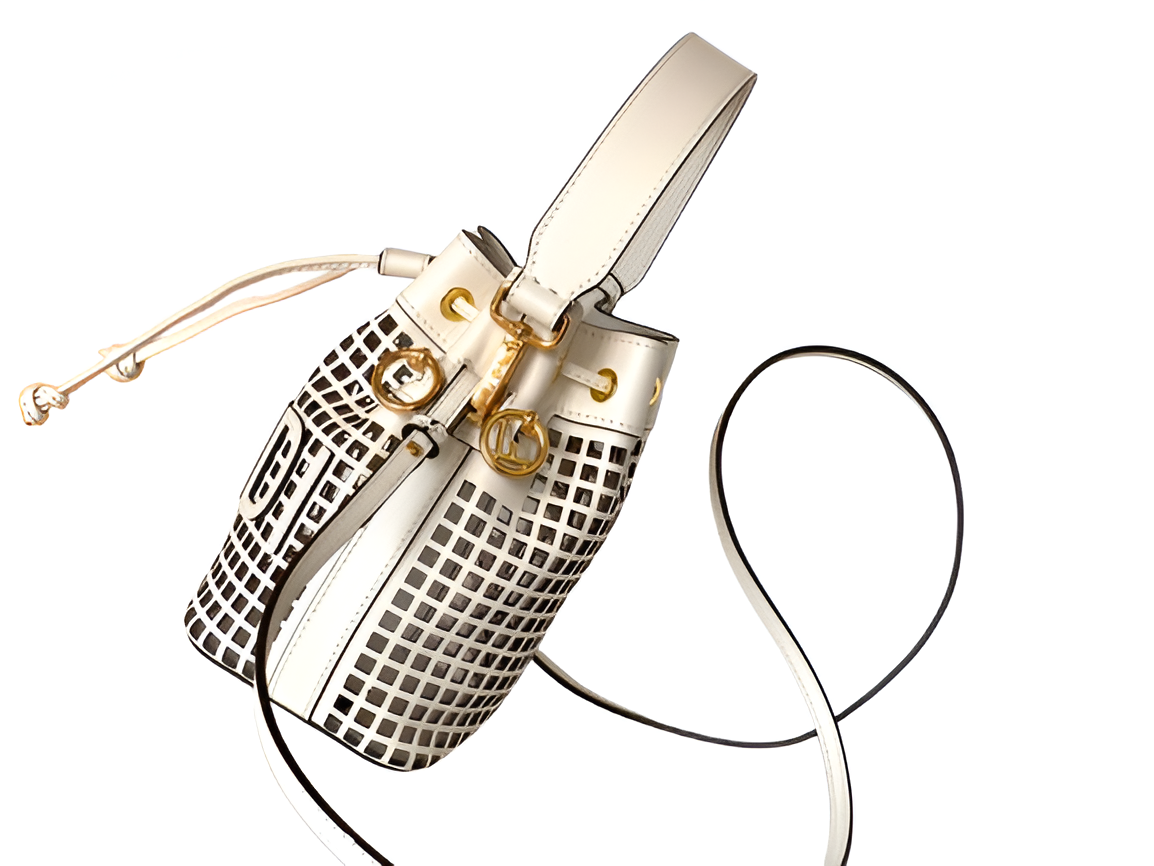 Fendi White Perforated Leather Bucket Bag