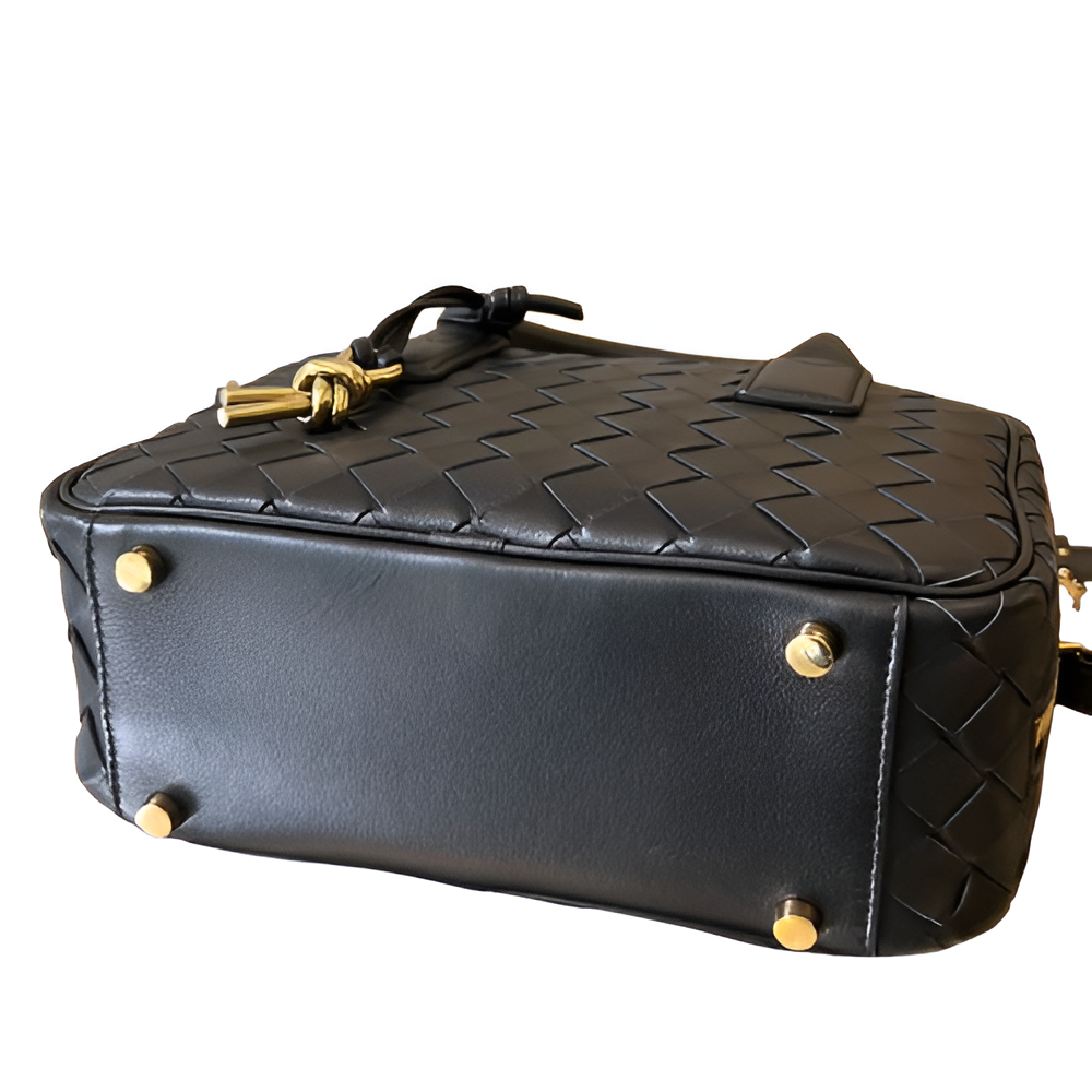 Bottega Black Woven Leather Box Bag