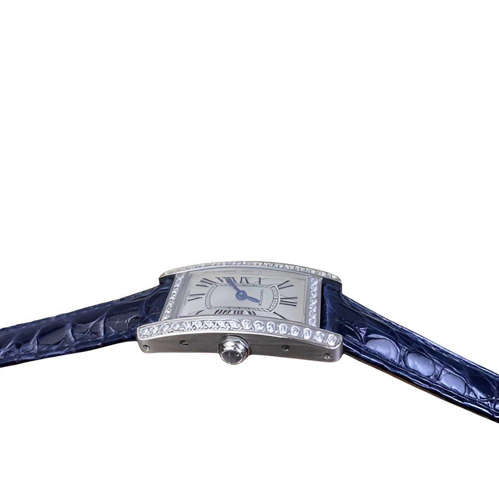 Cartier Tank Américaine Diamond Bezel with Blue Leather Strap