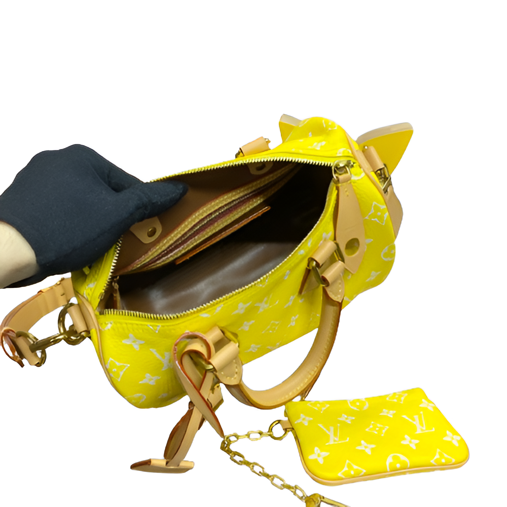 Louis Vuitton-inspired handbag in a vibrant yellow