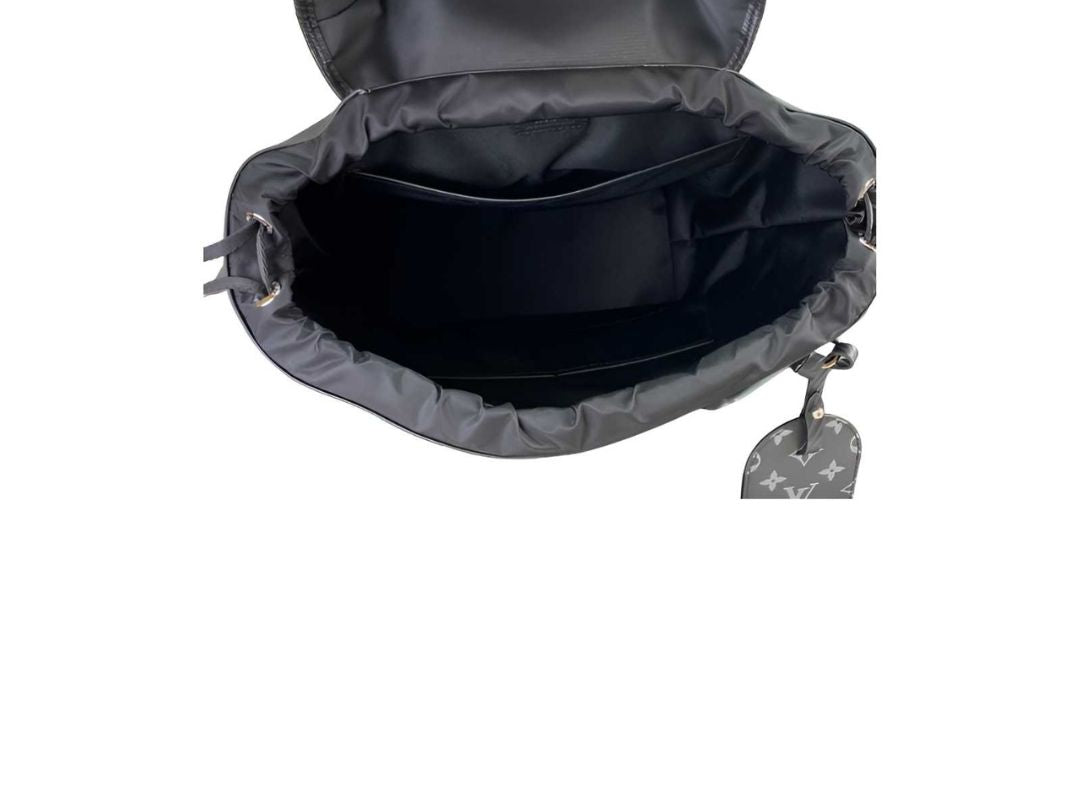 Louis Vuitton-inspired black leather backpack