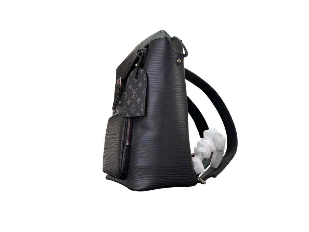 Louis Vuitton-inspired black leather backpack