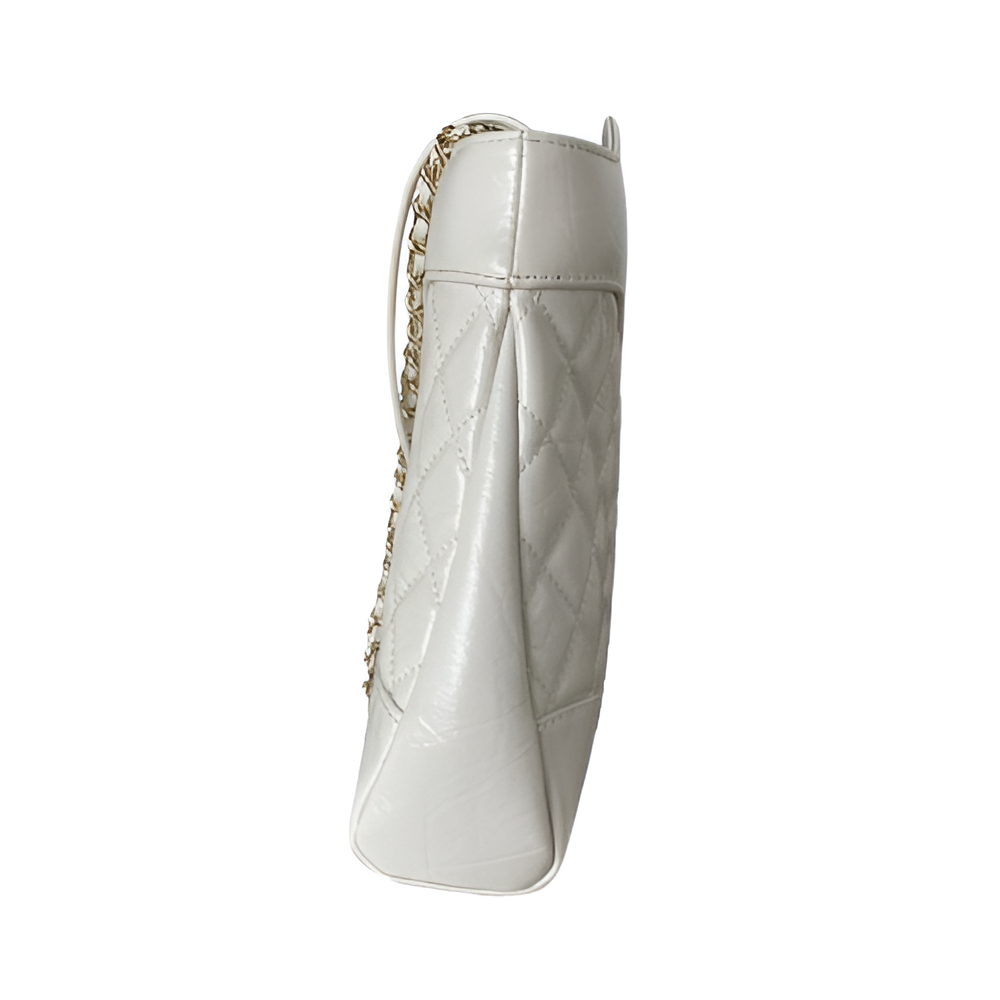 Chanel-Inspired White Quilted Tote Bag with Chain