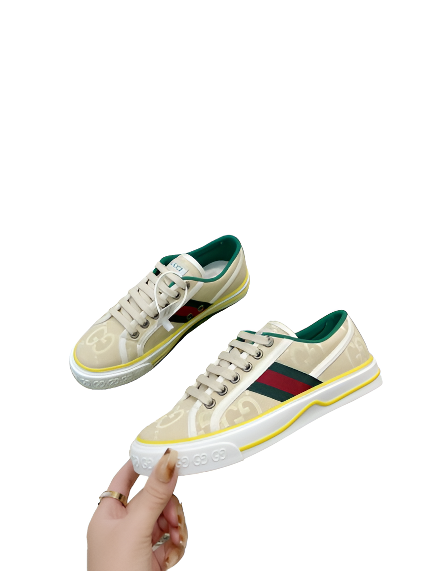 GUCCI Men's Beige and Yellow Sneakers with GG Logo