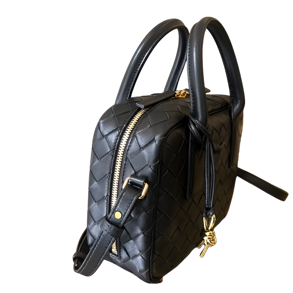 Bottega Black Woven Leather Box Bag