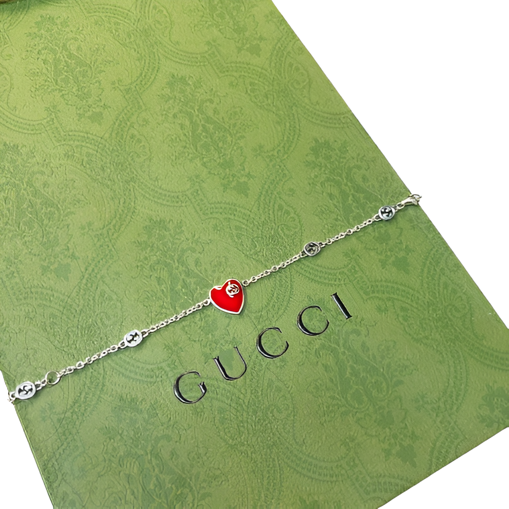 GUCCI Red Heart Charm Bracelet