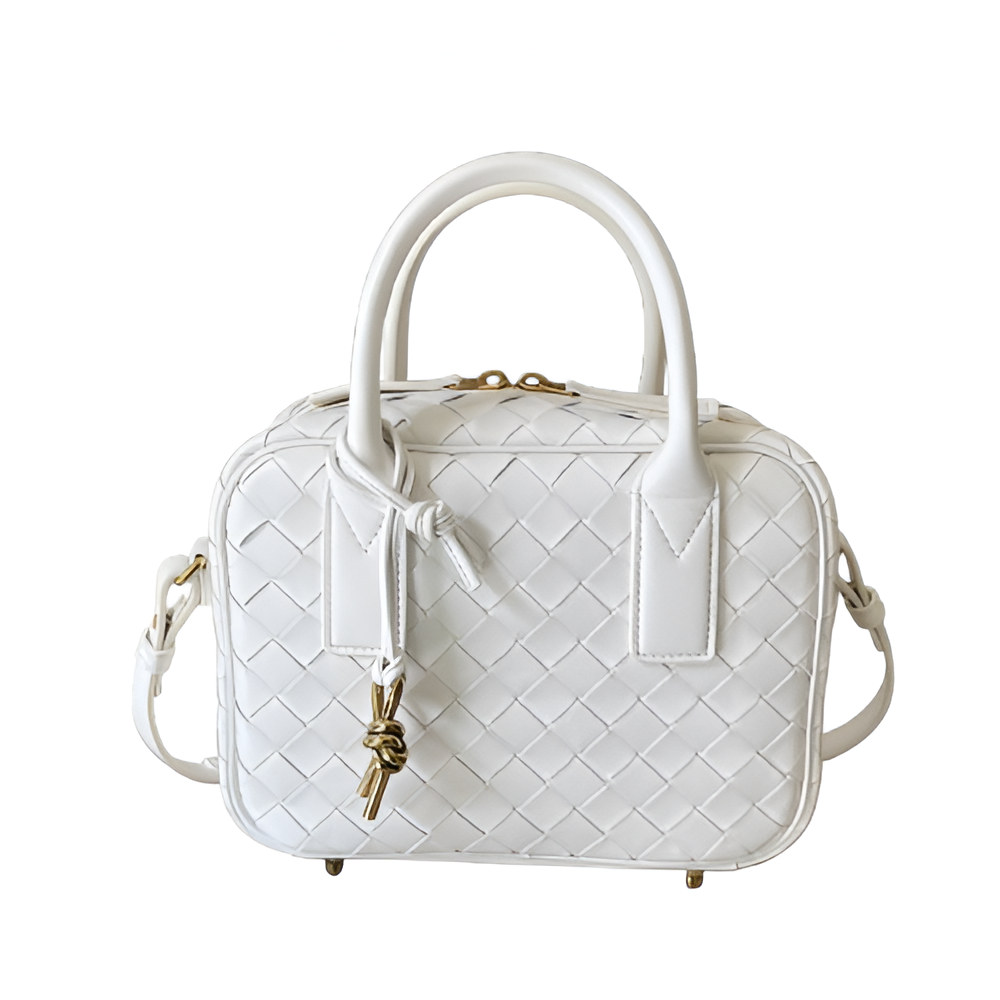 Bottega White Woven Leather Box Bag