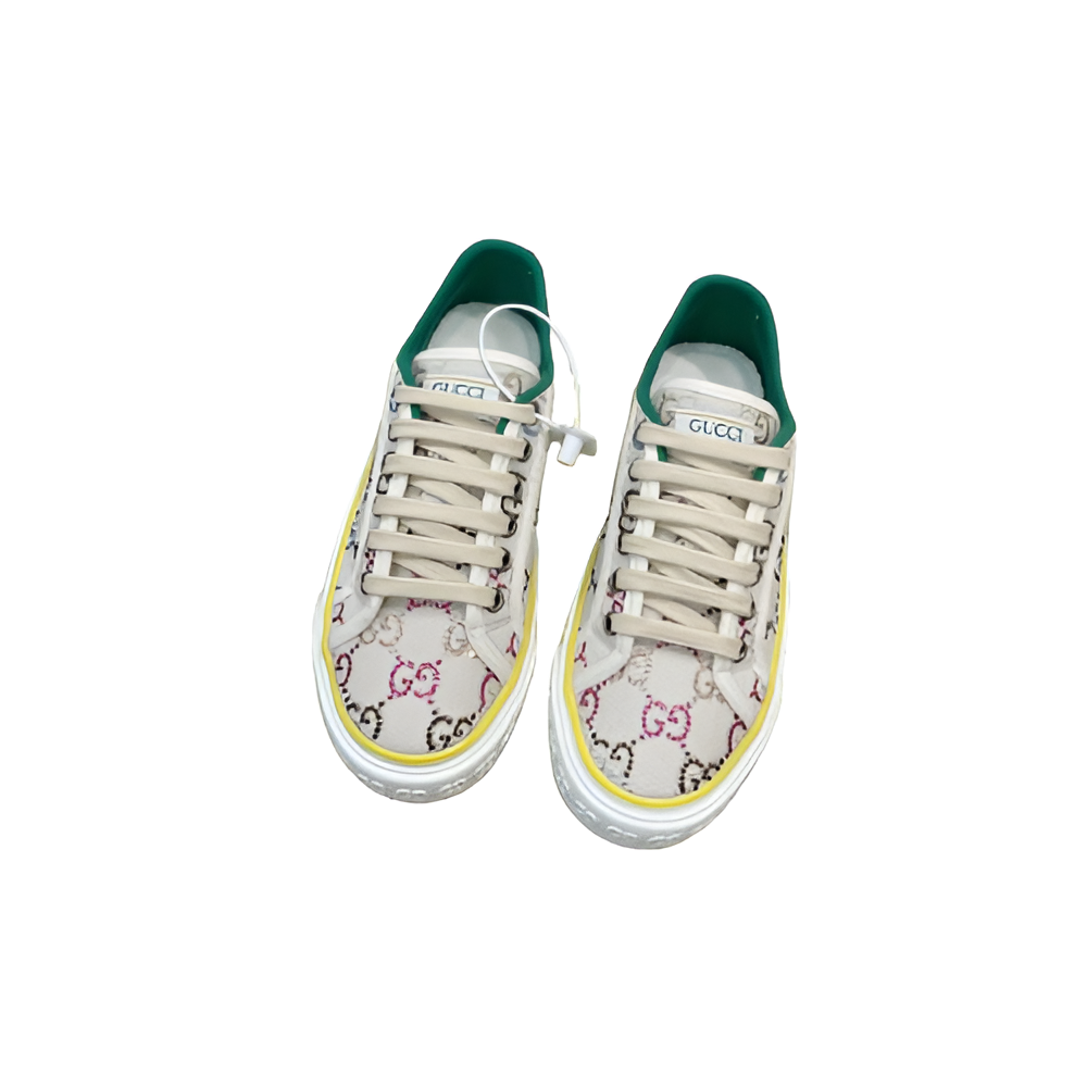GUCCI Men's Multicolor GG Sneakers with Yellow Trim