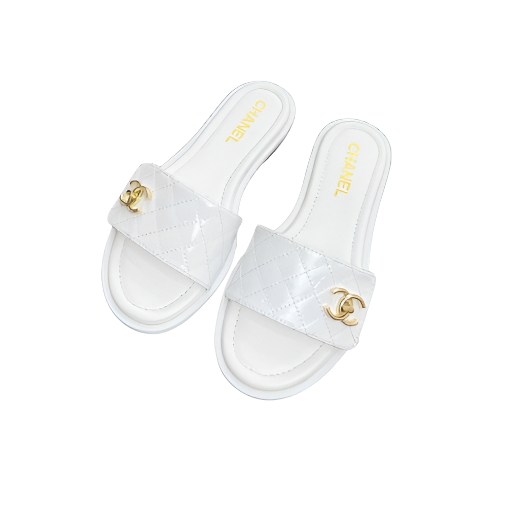 CHANEL Women's White Slide Sandals