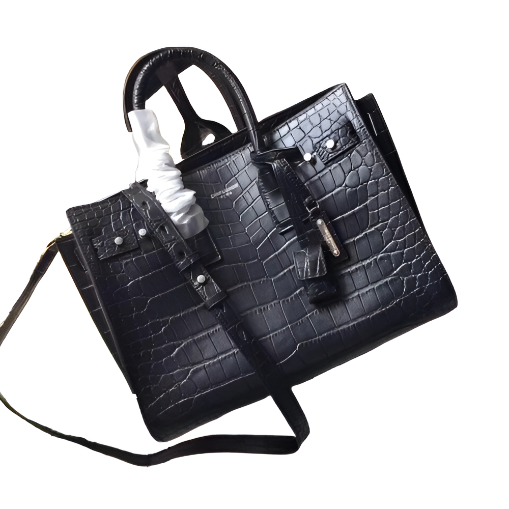 YSL Croc-Embossed Leather Tote Bag