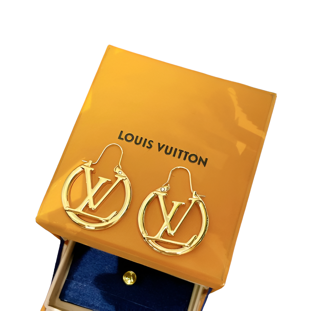 LV Circular Logo Hoop Earrings - Gold