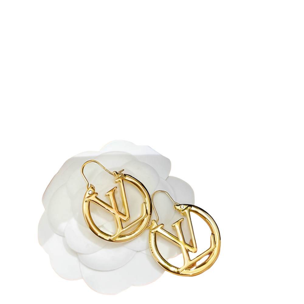 LV Circular Logo Hoop Earrings - Gold