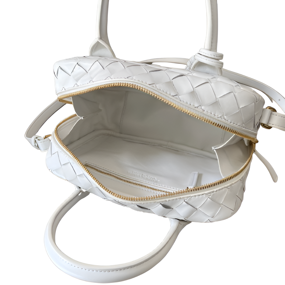 Bottega White Woven Leather Box Bag
