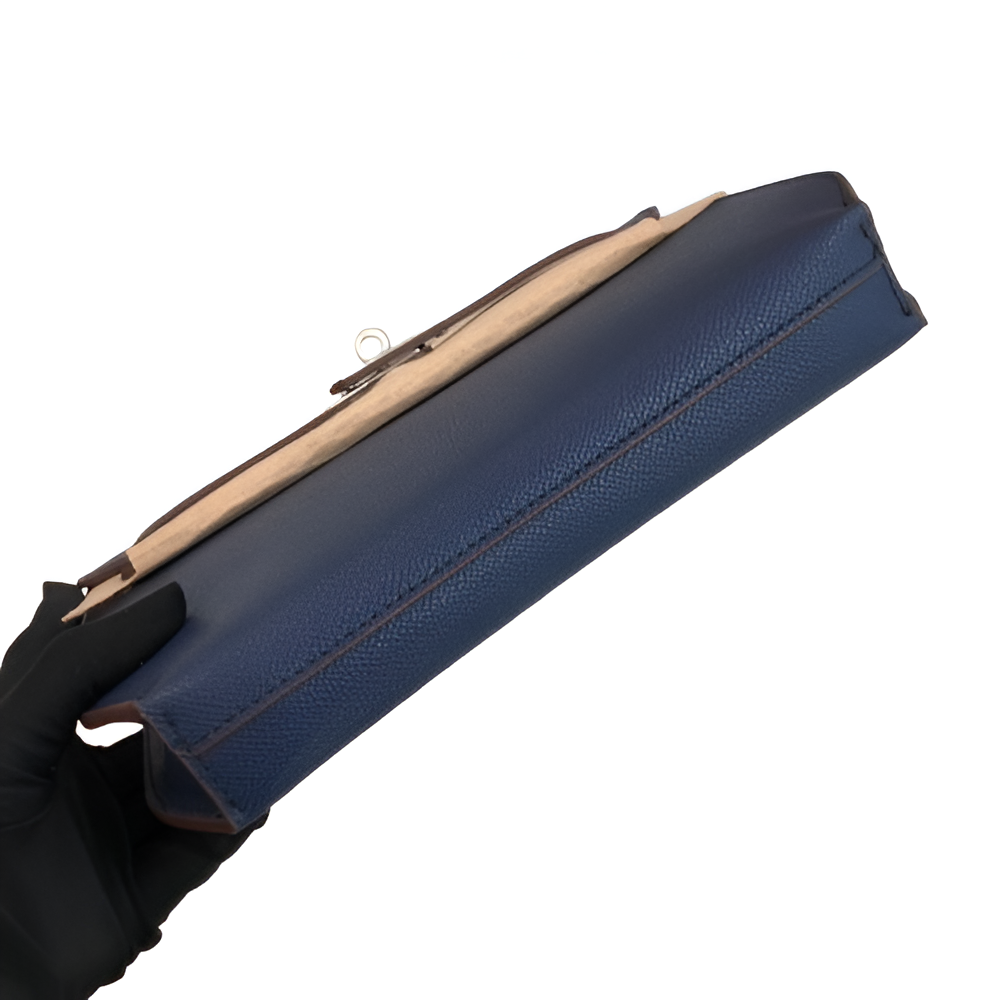 Hermes Navy Blue Leather Clutch with Wrist Strap