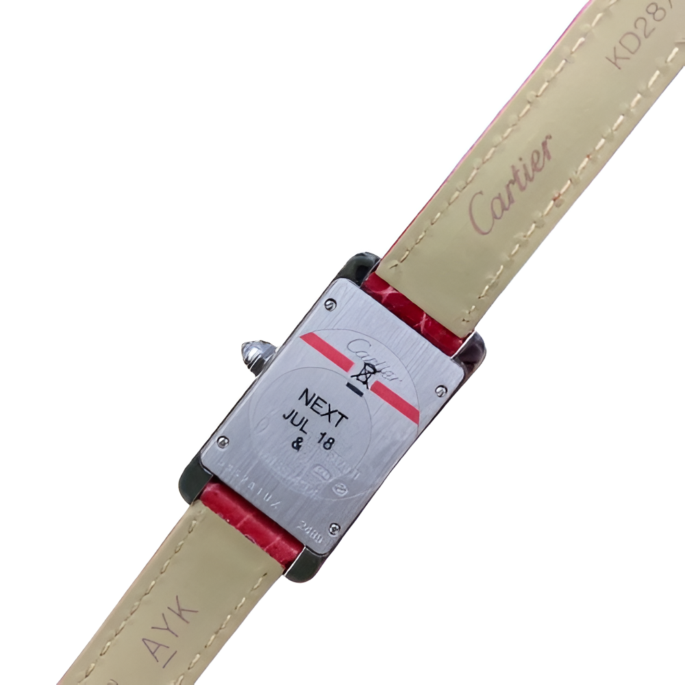 Cartier Tank Américaine Diamond Bezel with Red Leather Strap
