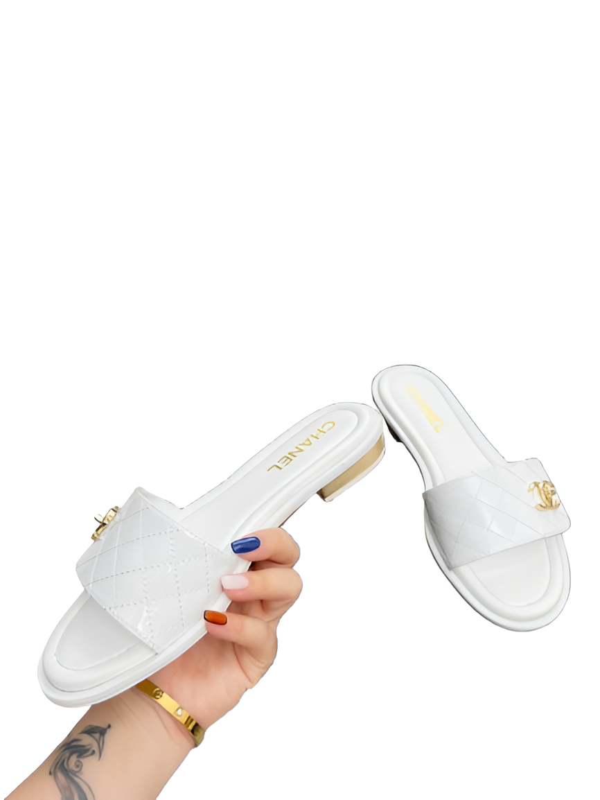 CHANEL Women's White Slide Sandals